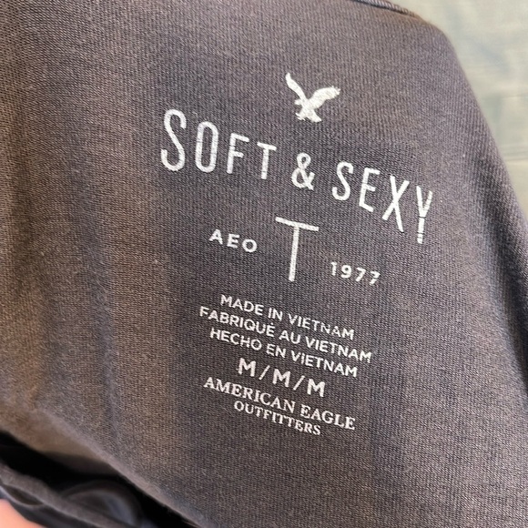 American Eagle Medium Gray Soft And Sexy Ribbed Caged Tee - Picture 2 of 4